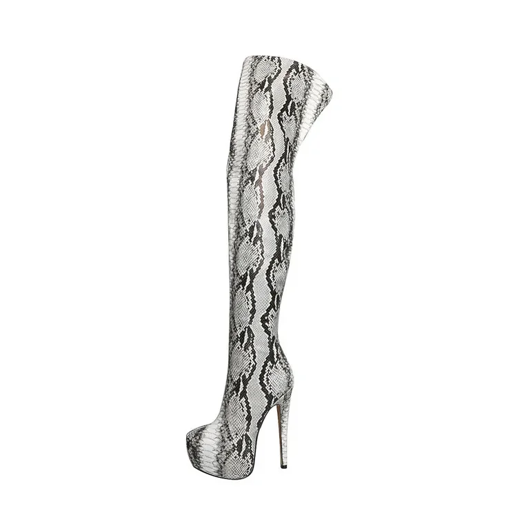 VCshoes Shoes Snake Pattern Waterproof Platform High Heel Over Knee Boots Walk Show Pointed Toe Thin Heels Black Thigh Long Boots