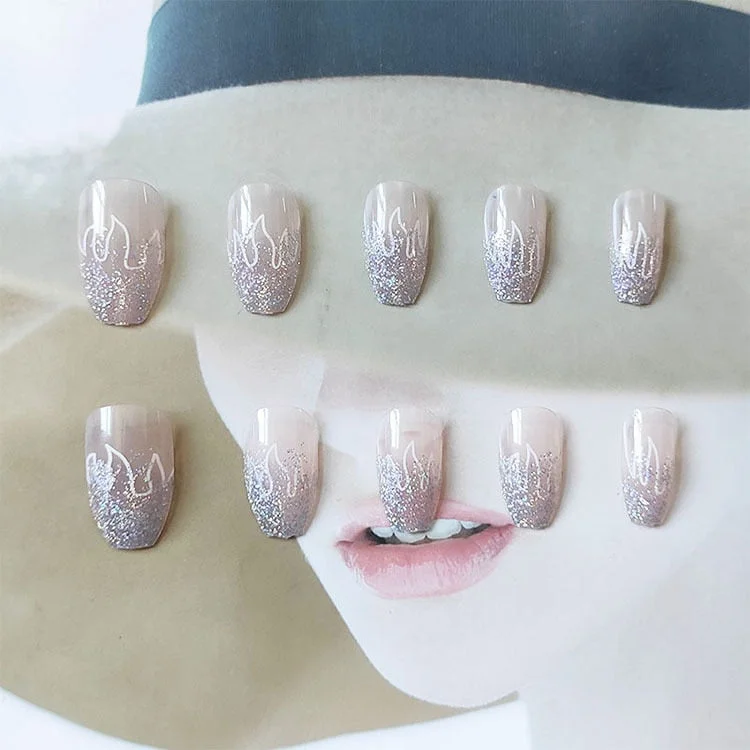 24pcs/set Press on Nail Tips Acrylic 10 Sizes Flower Design Fake Nails Art Full Cover French False Nail Art Tips Artifical Nails-Nail Inspo