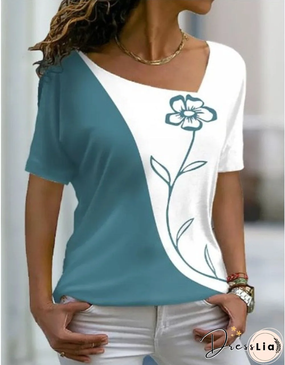 Women Floral Theme Print T-Shirt Summer Fashion Casual V Neck Short Sleeve Basic Tops Female Loose 3D Print Pullover Tees