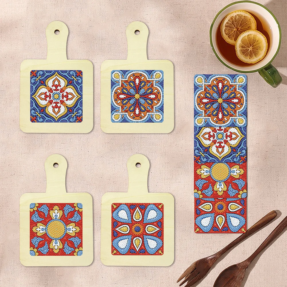 4Pcs Mandala DIY Diamond Painting Placemats Rhinestone Table Mats for Adults