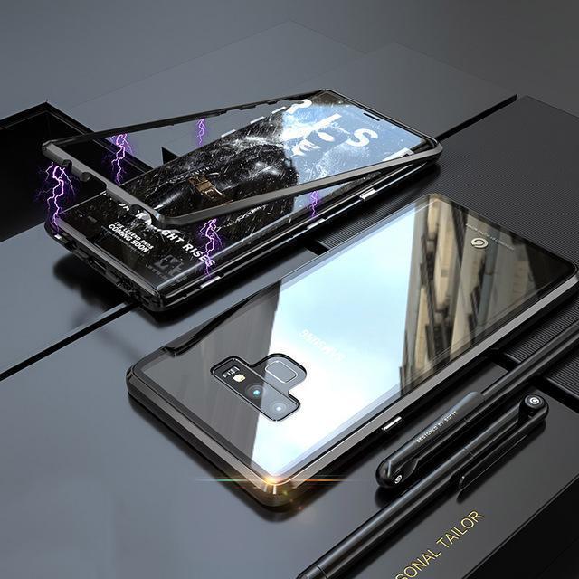 Transparent Tempered Glass Magnetic Adsorption Phone Case for Samsung Note 9