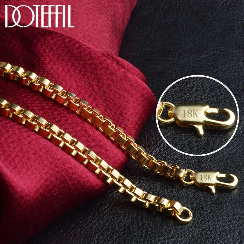 DOTEFFIL 925 Sterling Silver 20 Inch Gold 4MM Square Lattice Chain Necklace For Women Men Jewelry