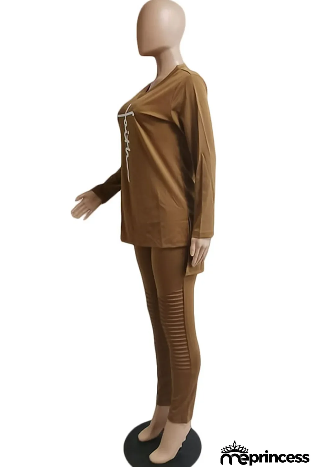 Yellow Casual Print Split Joint Asymmetrical V Neck Long Sleeve Two Pieces