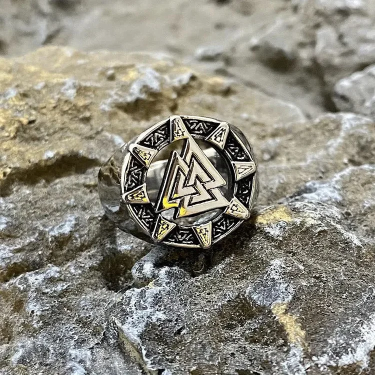 Coutureaura Valknut Triangle Biker Hollow Out Ring