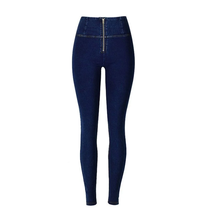 Women Unique Zipper Pattern Solid Color Skinny Jeans
