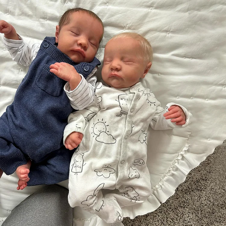[Heartbeat💖 & Sound🔊] 20'' Real Lifelike Twins Boy Brothers Sleeping Reborn Soft Baby Doll Kenlia and Chridy