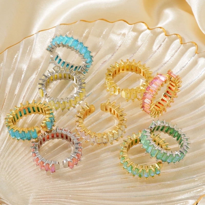 Copper K Gold Plated Rhodium Plated Inlay Round Zircon Open Rings