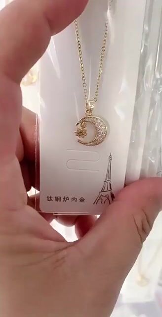 Moon Star Zirconia Gold-Plated Necklace