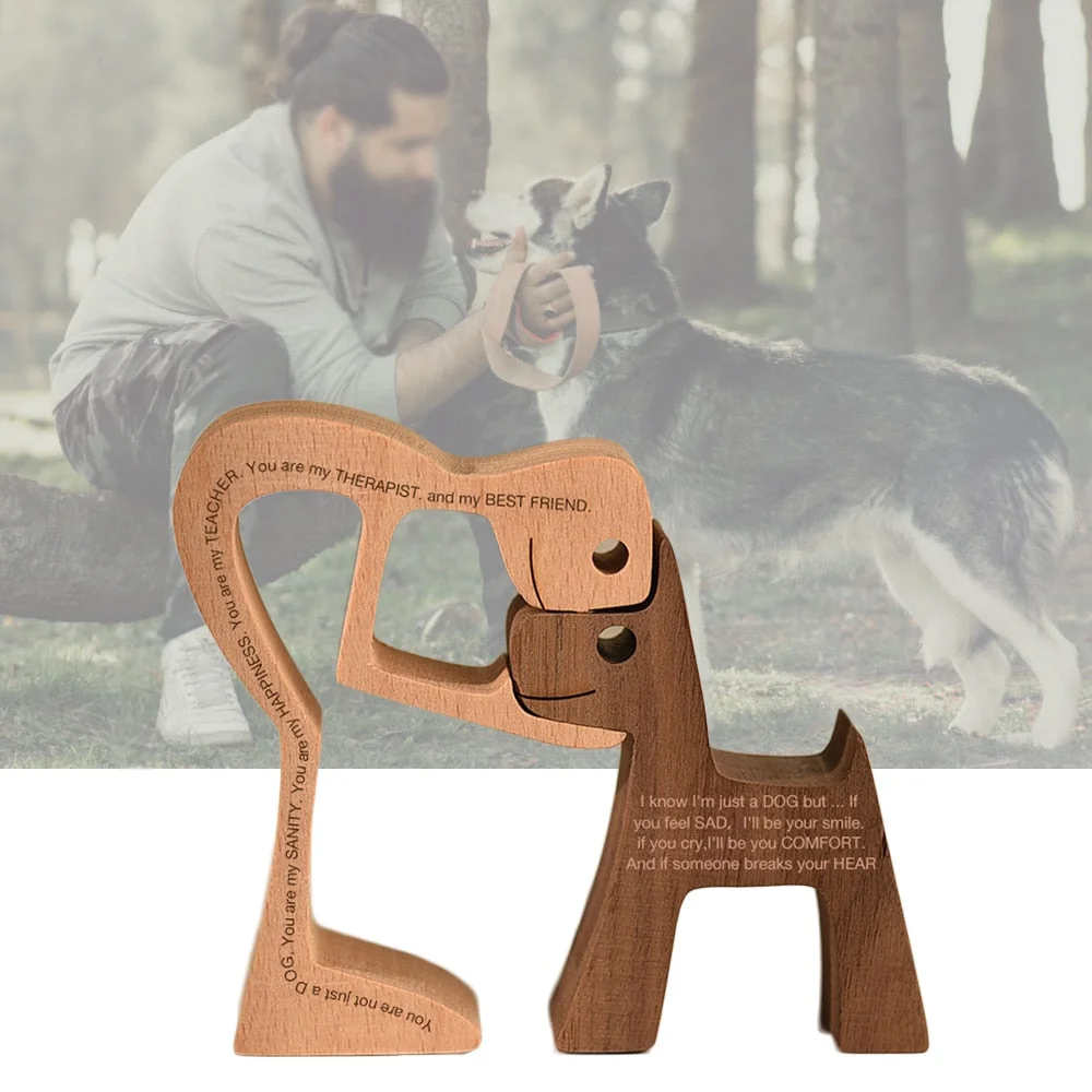 Puppy Family Wood Dog Carving Ornaments Decoration Home Decor Figurine Desktop Table Ornament Sculptures For Dog Pet Lover Gifts 712