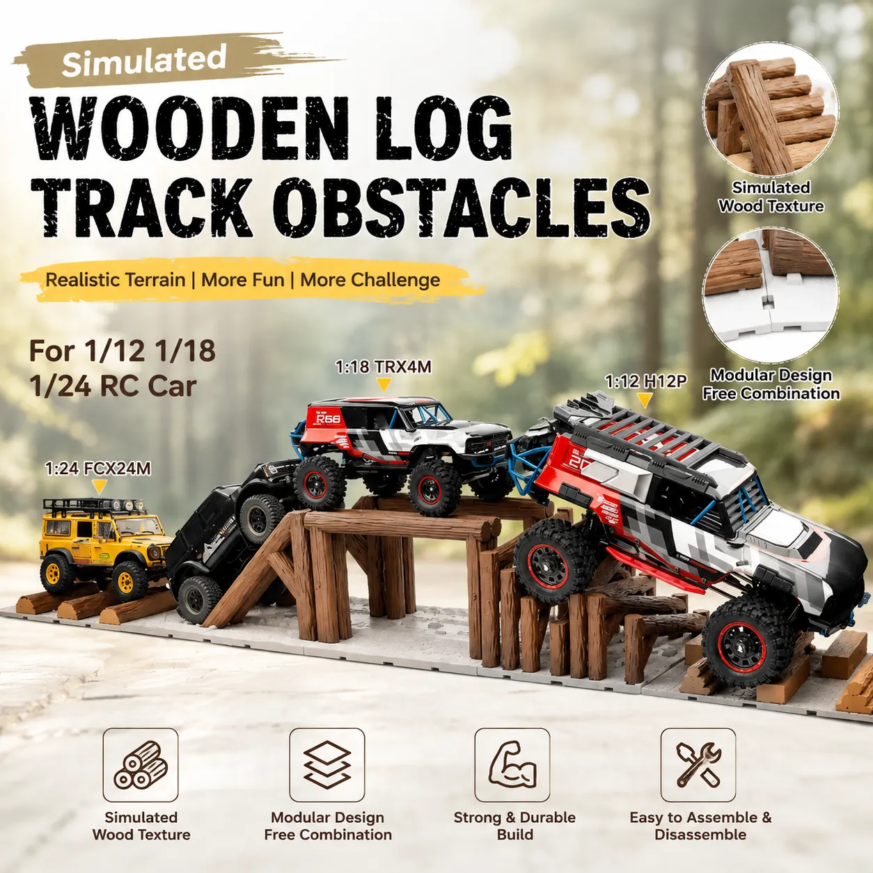 MN Model MN82 RC Car Parts Simulated Wooden Log Track Obstacles for 1/12 1/18 1/24 RC Cars