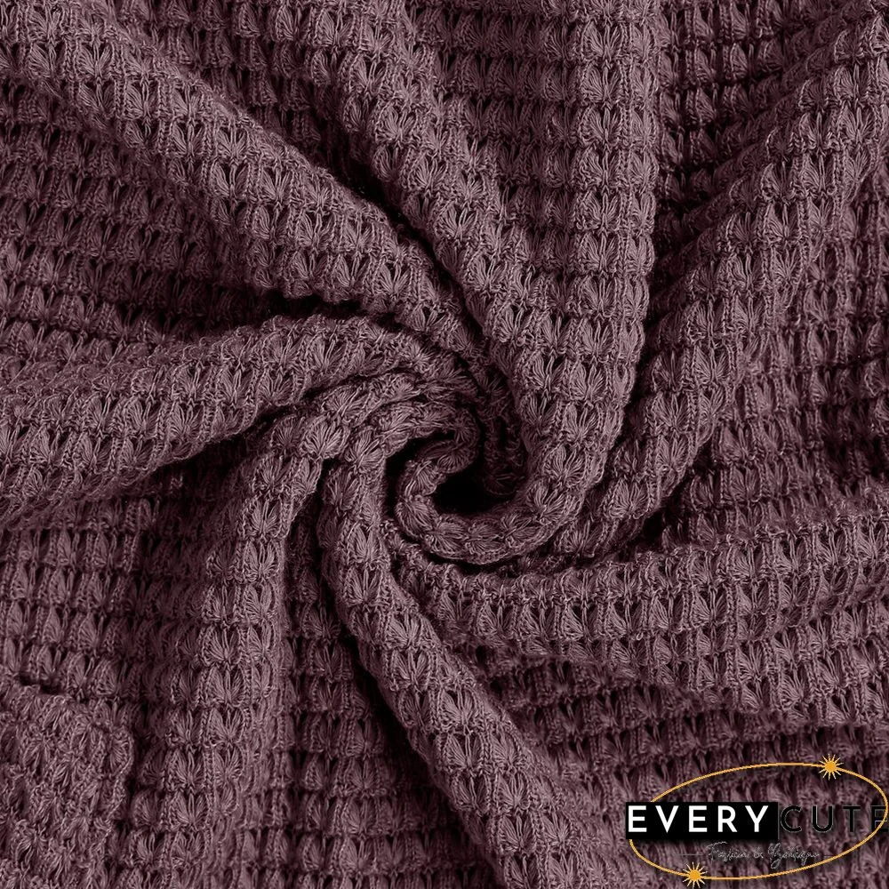 Purplish Red Solid V Neck Knit Top with Pocket