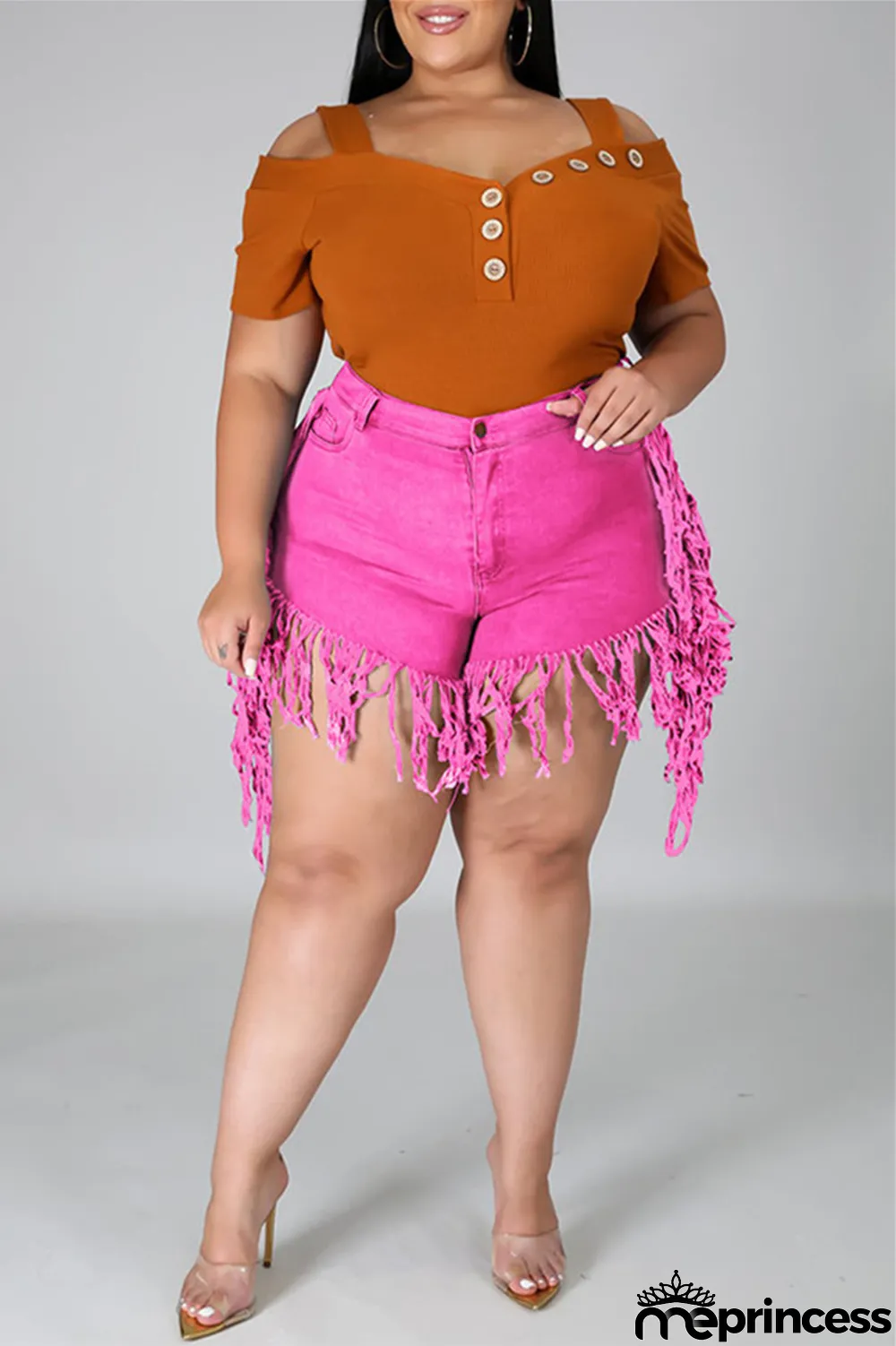 Yellow Fashion Casual Solid Tassel Plus Size Jeans