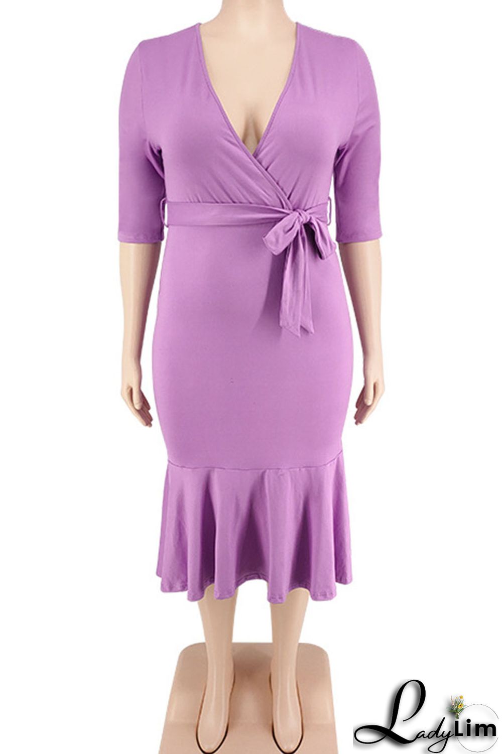 Black Casual Solid Bandage Patchwork Flounce V Neck Straight Plus Size Dresses