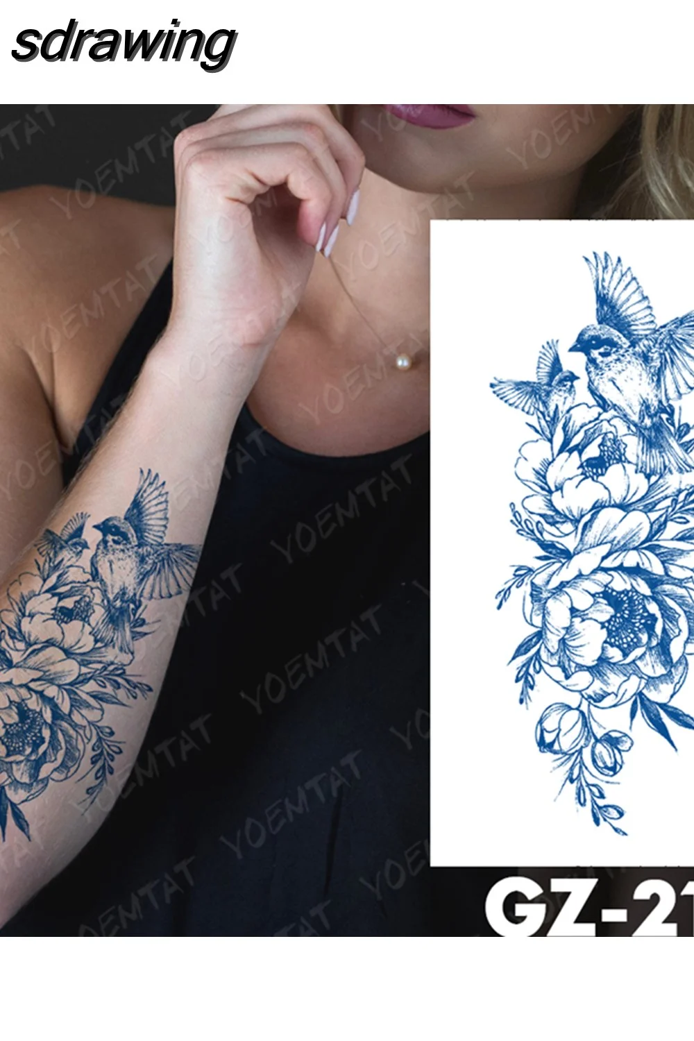 sdrawing Ink Tattoos Body Art Lasting Waterproof Temporary Tattoo Sticker Rose Flower Pearl Tatoo Arm Fake Butterfly Peony Tatto