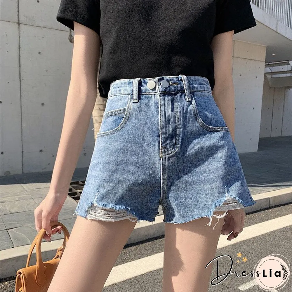 Womens Jeans Shorts Ripped Clothing High Waisted Summer Streetwear Baggy Wide Leg Vintage