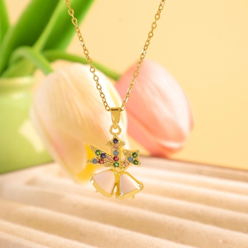 Titanium Steel Copper Cable Chain Enamel Inlay Christmas Hat Santa Claus Christmas Socks Pearl Zircon Pendant Necklace