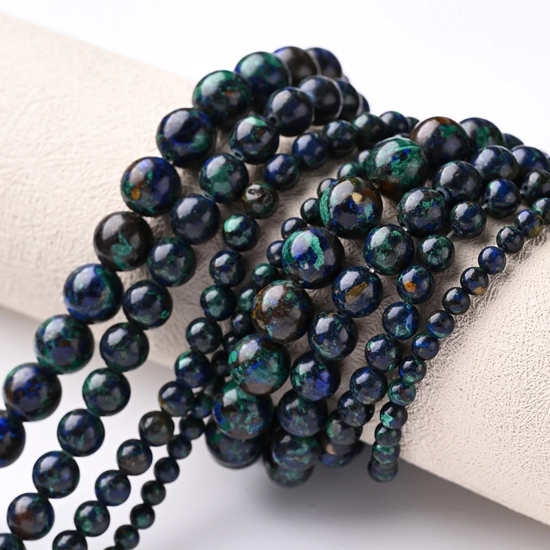 1 Piece 10mm 6mm 8mm Hole Under 1mm Hole 1~1.9mm Natural Stone Azurite Marble Polished Beads