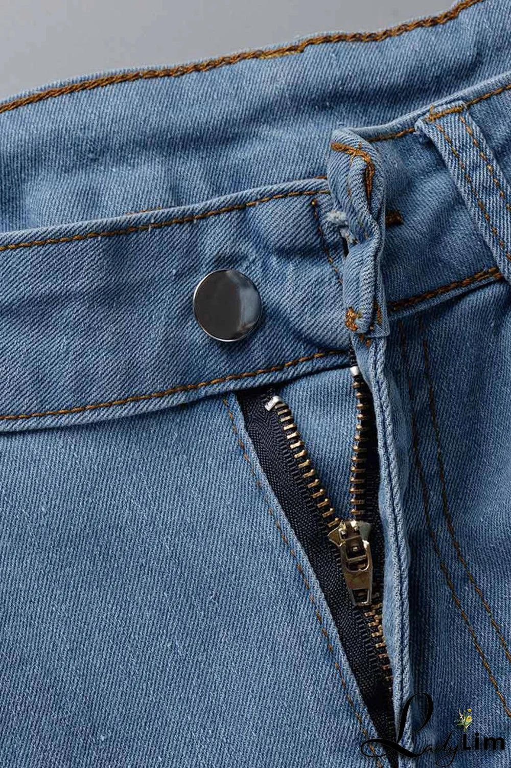 Blue Fashion Casual Solid Ripped High Waist Skinny Denim Shorts