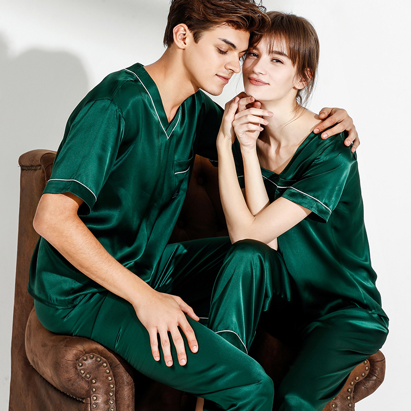 Pyjama long en soie du style de vie pour couple- SOIE PLUS