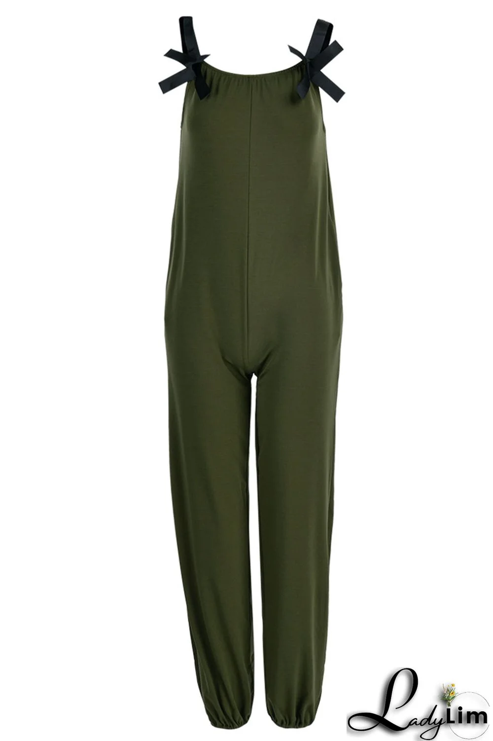 Burgundy Casual Solid Split Joint Spaghetti Strap Loose Jumpsuits