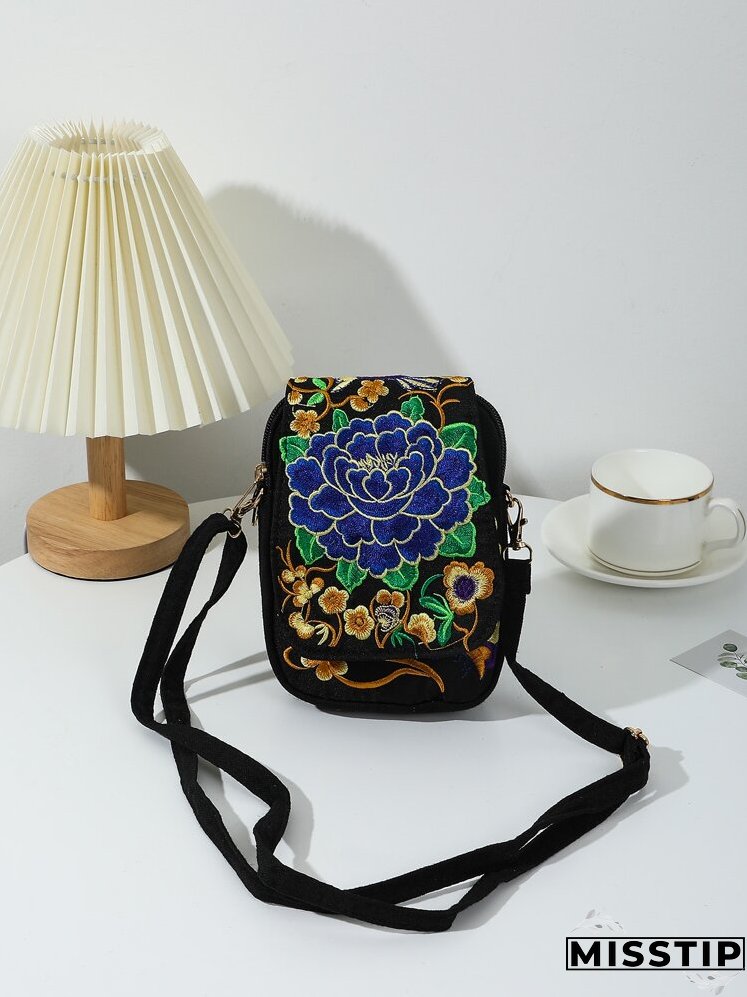 Floral Embroidery Crossbody Bag