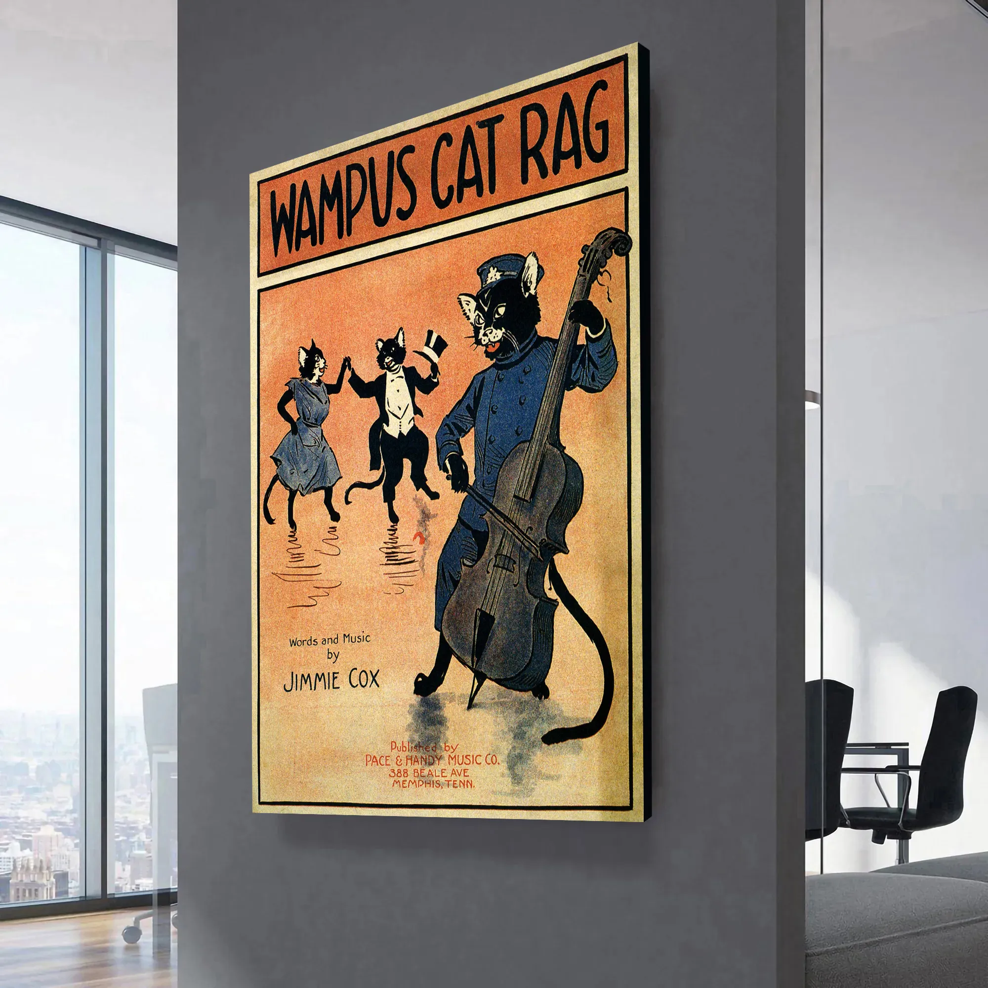 Wampus Cat Rag Canvas Art | Vintage Sheet Music Decor