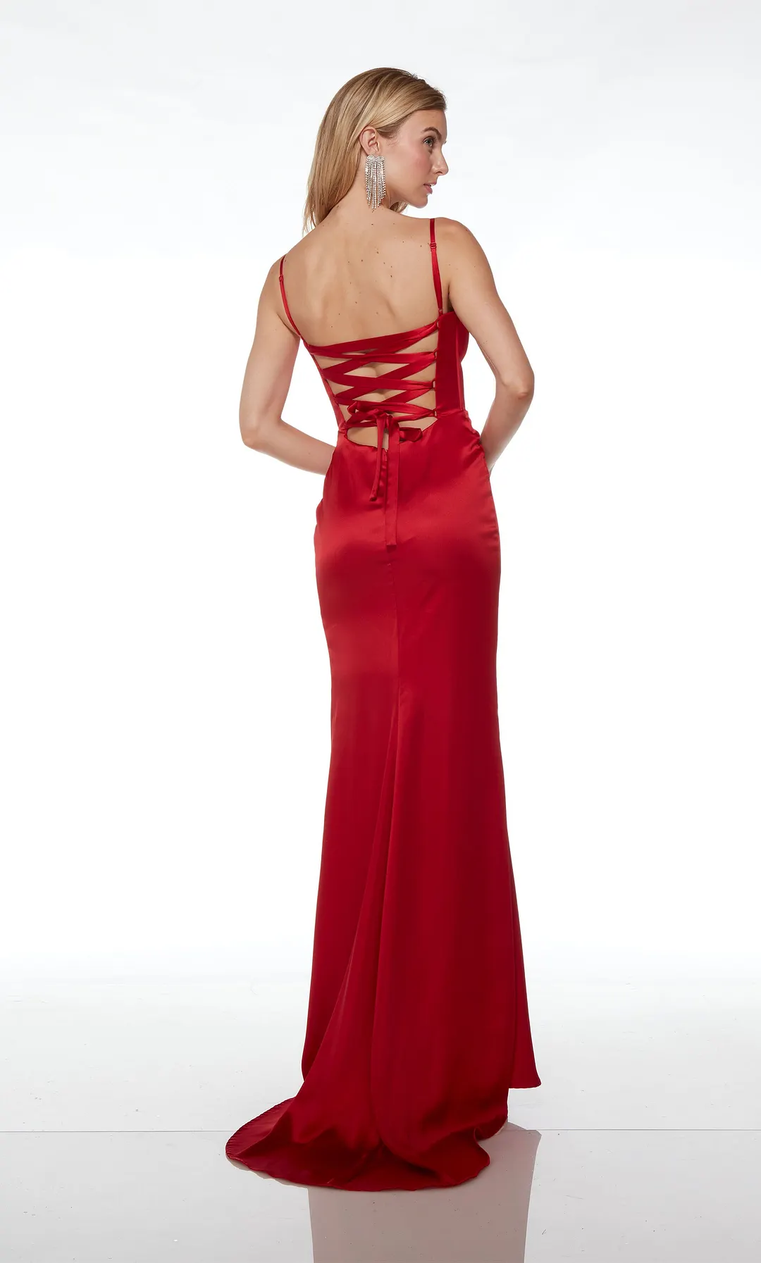 Spaghetti Strap Slit Mesh Dress |Formal Illusion Plunging Neck A-Line Maxi Dress