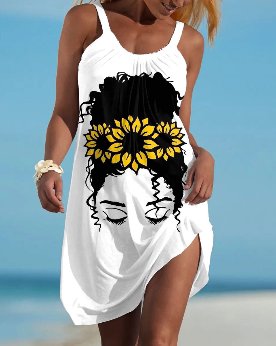 Sunflower Afro Girl Sleeveless Mini Dress