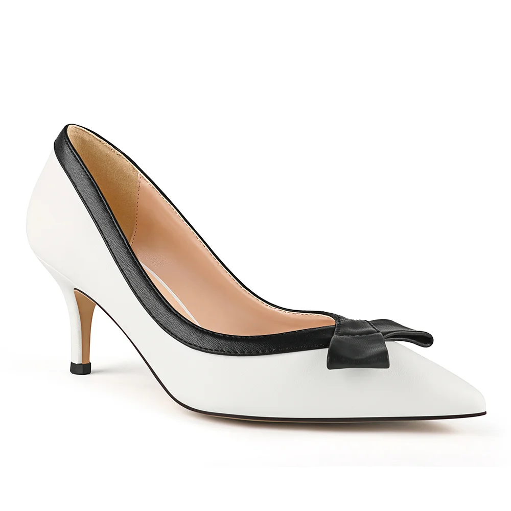 60mm Pointed Toe Bowknot Kitten Heels Daily Matte Pumps for Women-MERUMOTE