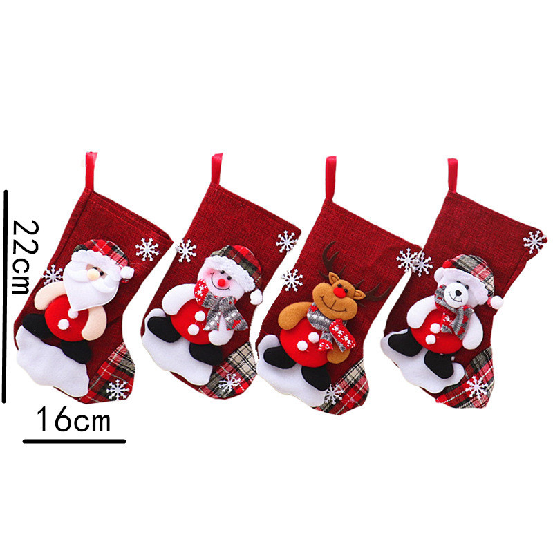 Medium Linen Christmas Socks Christmas Decorations Christmas Gift Bags-MERUMOTE