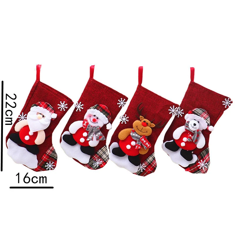Medium Linen Christmas Socks Christmas Decorations Christmas Gift Bags-MERUMOTE