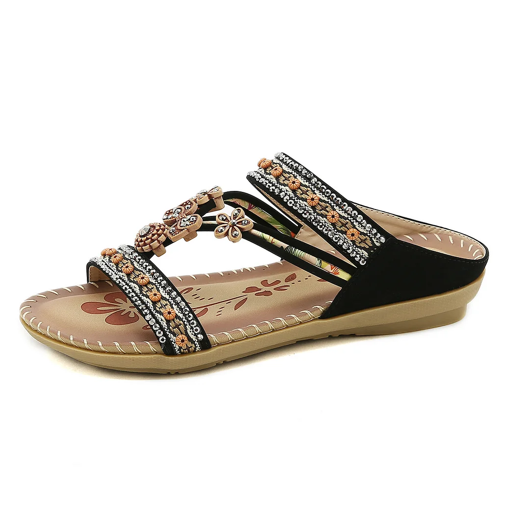 Bohemian Floral Tribal Pattern Rhinestone Sandals