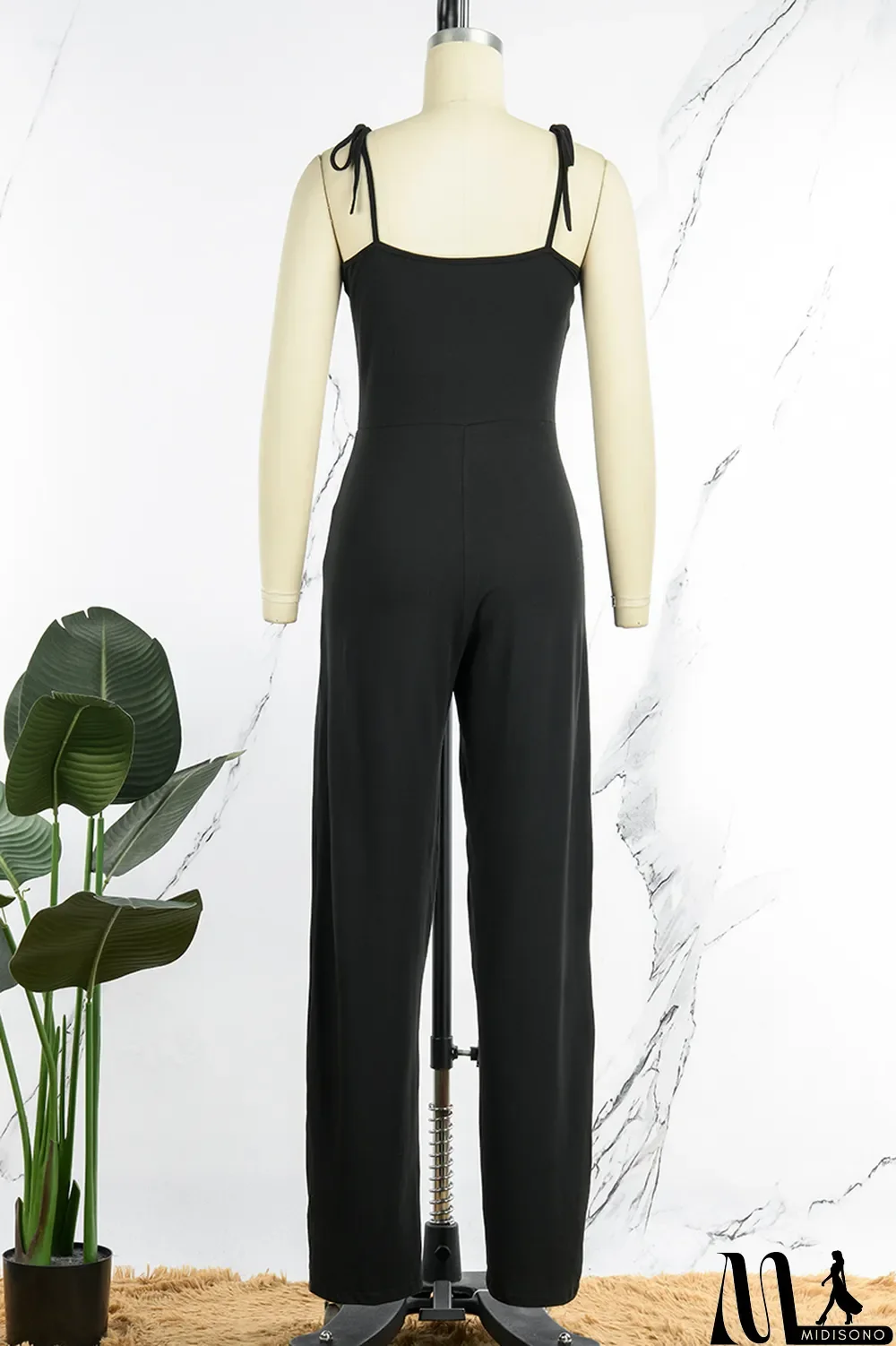 MidiSono - Tangerine Red Sexy Casual Solid Bandage Backless Spaghetti Strap Regular Jumpsuits