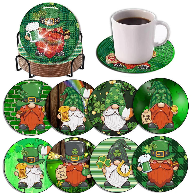 8 PCS Acrylic Pumpkin Gnome Red Candy Diamond Painting Coasters Kits with Holder