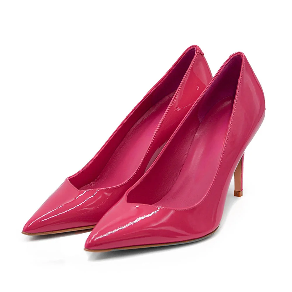 Fuchsia Patent Leather Pointed Toe Stiletto High Heel Pumps for Women