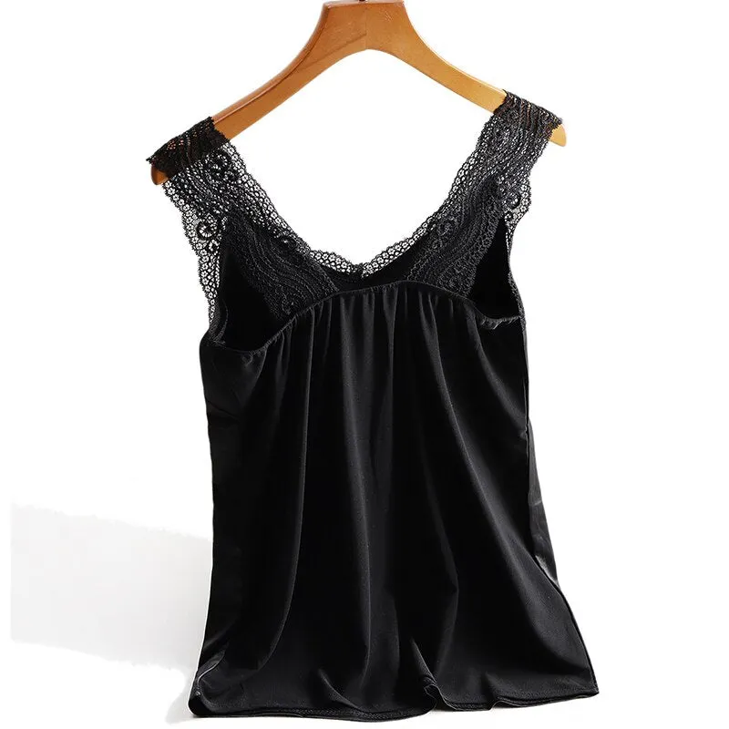 Lace Strap Silk Top WomensVestTopsT