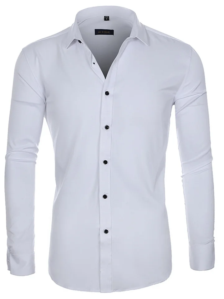 Men's Slim Business High Elasticity White Shirt Long-sleeved New Solid Color Shirt-JRSEE