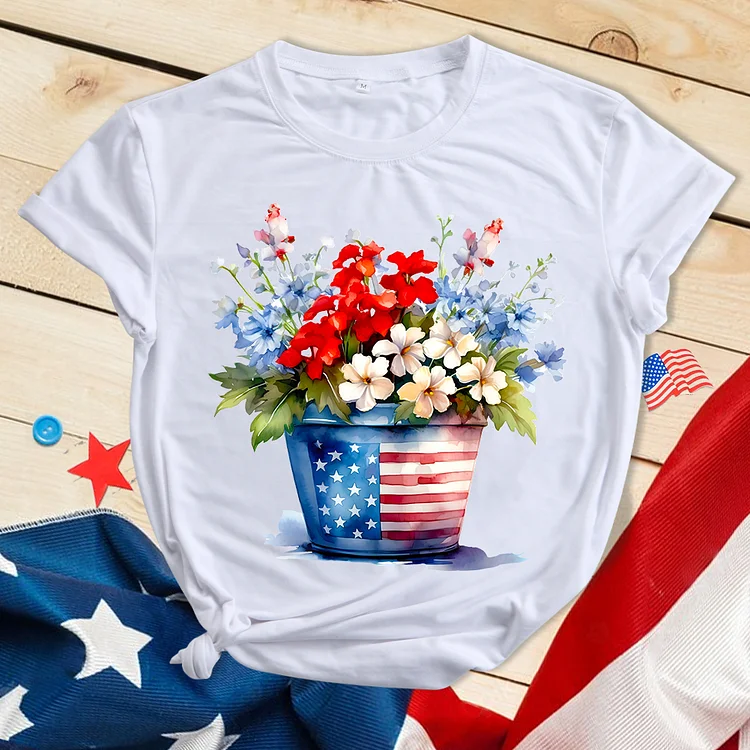 Independence Day Potted Flowers T-shirt-BSTC1244