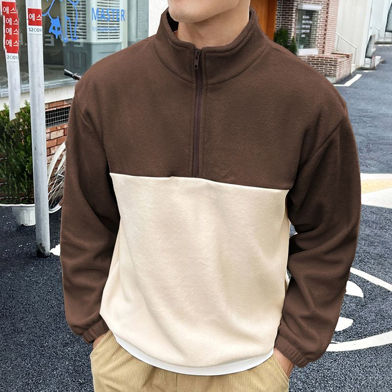 Unisex Casual Color Block Zip Neck Sweatshirt / [blueesa] /