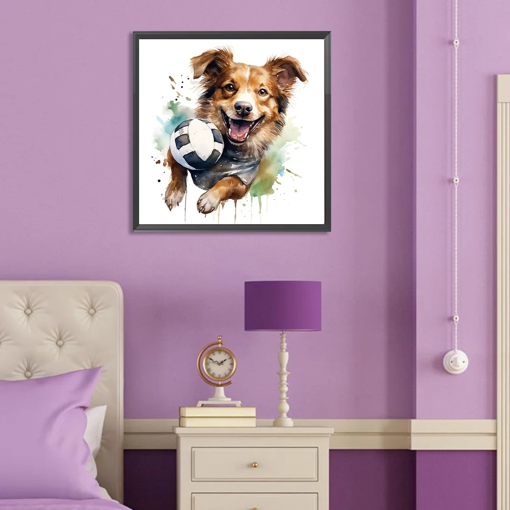 Full Round Diamond Painting 30*30cm - Puppy Playing With Ball