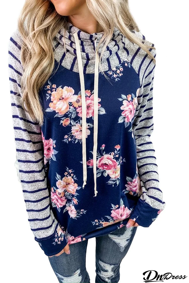 Stripes Floral Pullover Hoodie