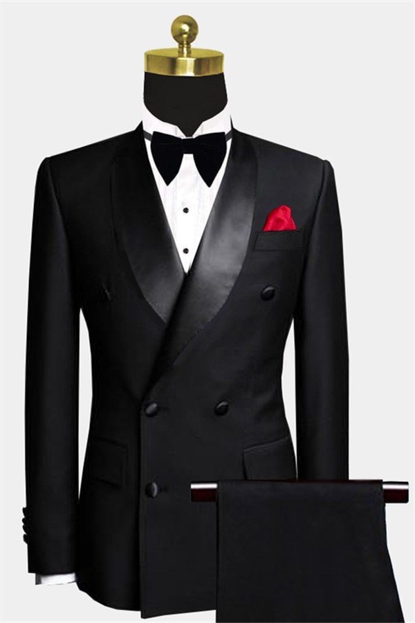 Black Stylish Double Breasted Wedding Tuxedo With 2 Pieces | Ballbellas Ballbellas