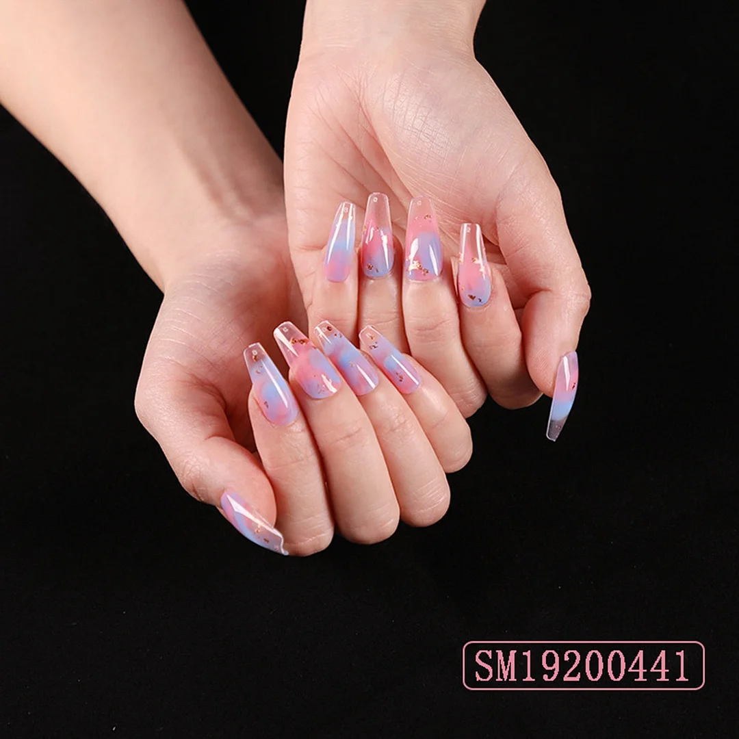 Fake Nail With Design Long Coffin Fake Nails European Rainbow Ballerina Full Nail Art Tips Colorful Beauty Artificial False Nail