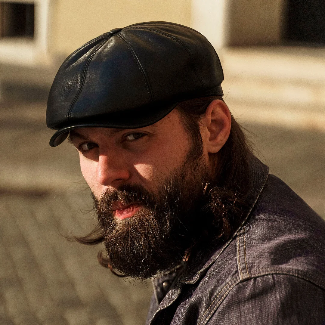 PEAKED CAPS TONY LEATHER Gatsby 8 Panels Flat Ivy Cap