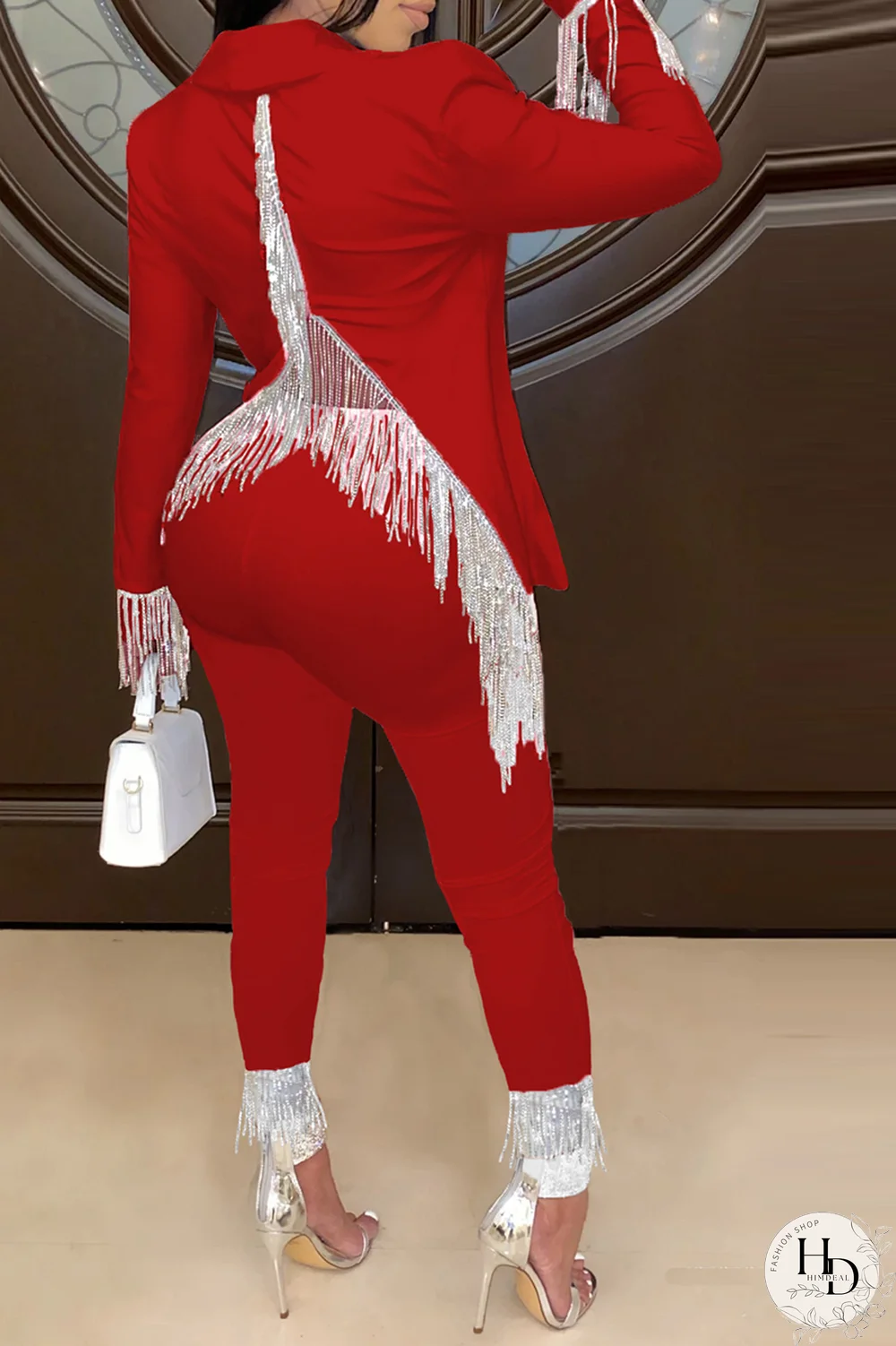 White Fashion Solid Tassel Turndown Collar Long Sleeve Two Pieces