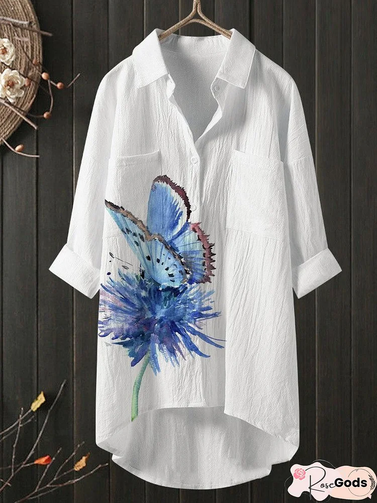 Temperament Dandelion Butterfly Print Shirt Loose Shirt Top