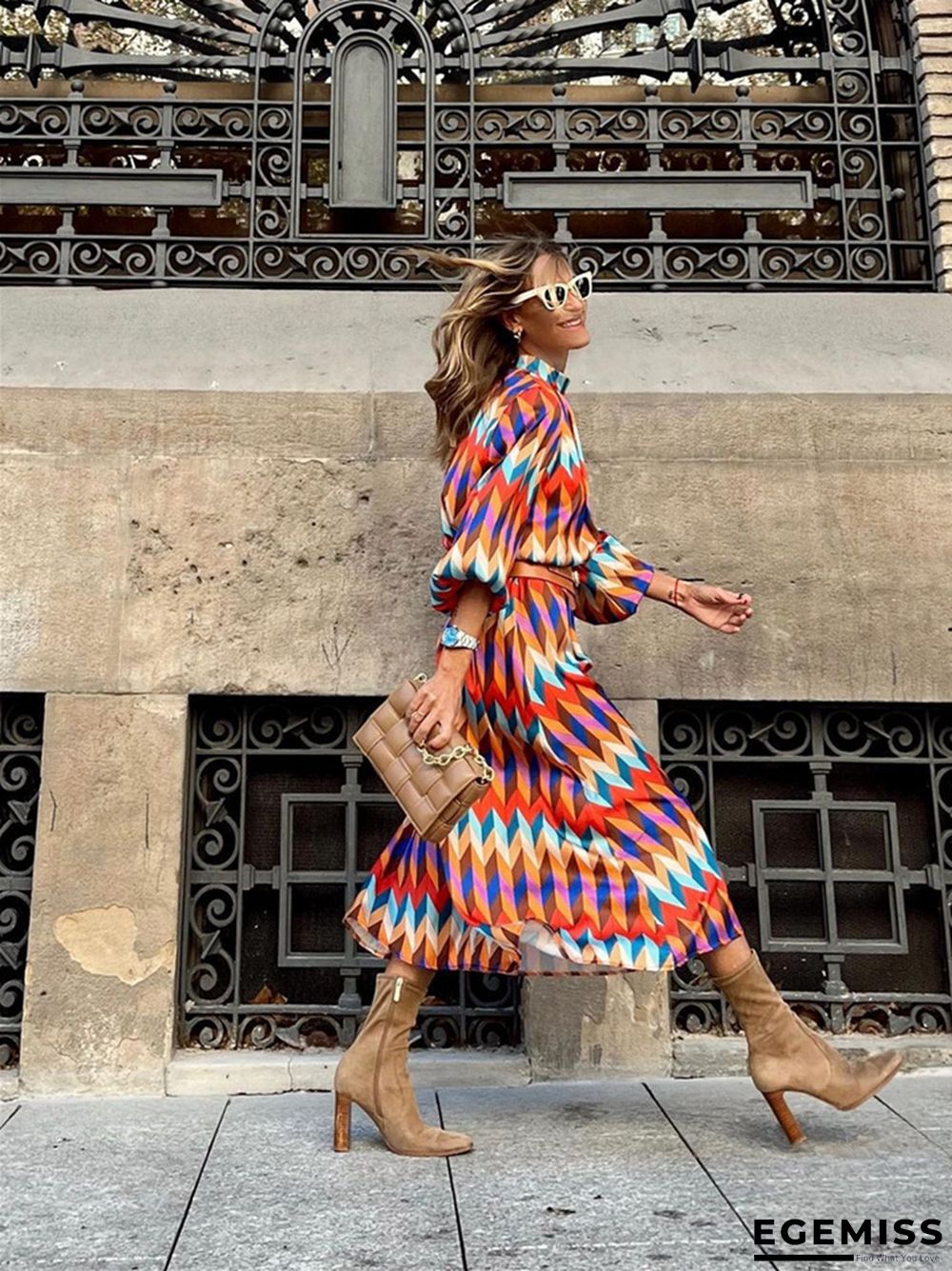 Casual and Loose Print A-line Dress with Waist Reduction | EGEMISS