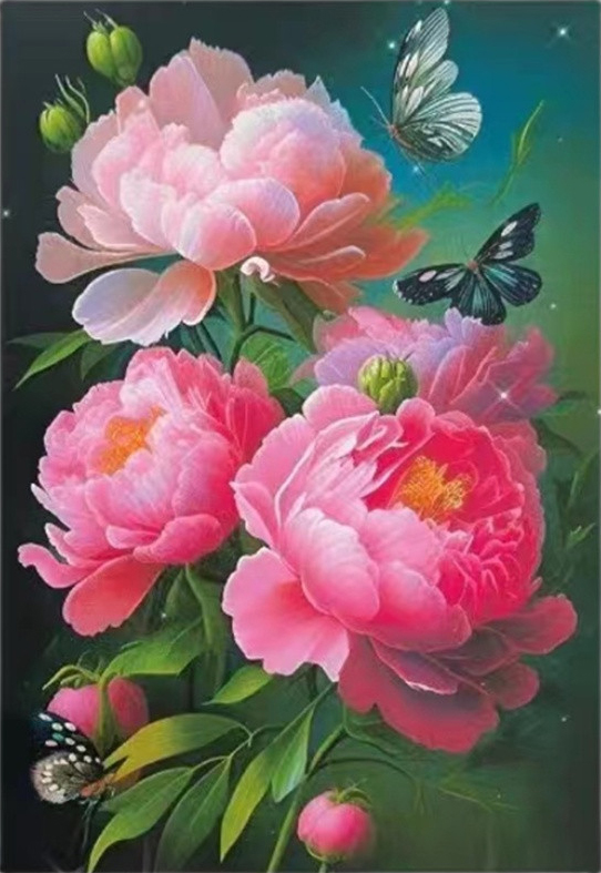 Peony Flower Butterfly Full 11CT Pre-stamped Canvas(55*71cm) Silk Cross Stitch
