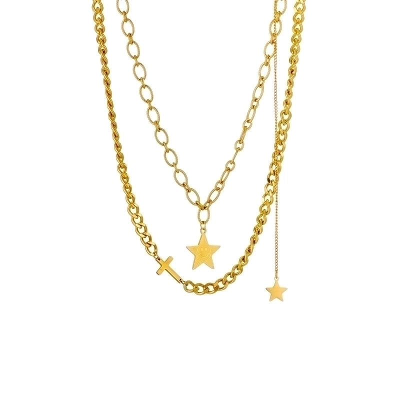 304 Stainless Steel 18K Gold Plated Retro Layered Plating Solid Color Necklace