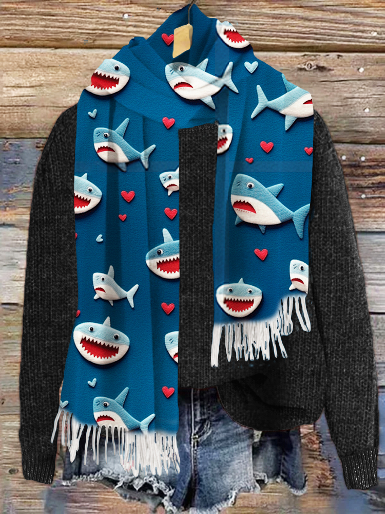 Comstylish Valentine Gift Love Heart Shark Art Print Cozy Scarf